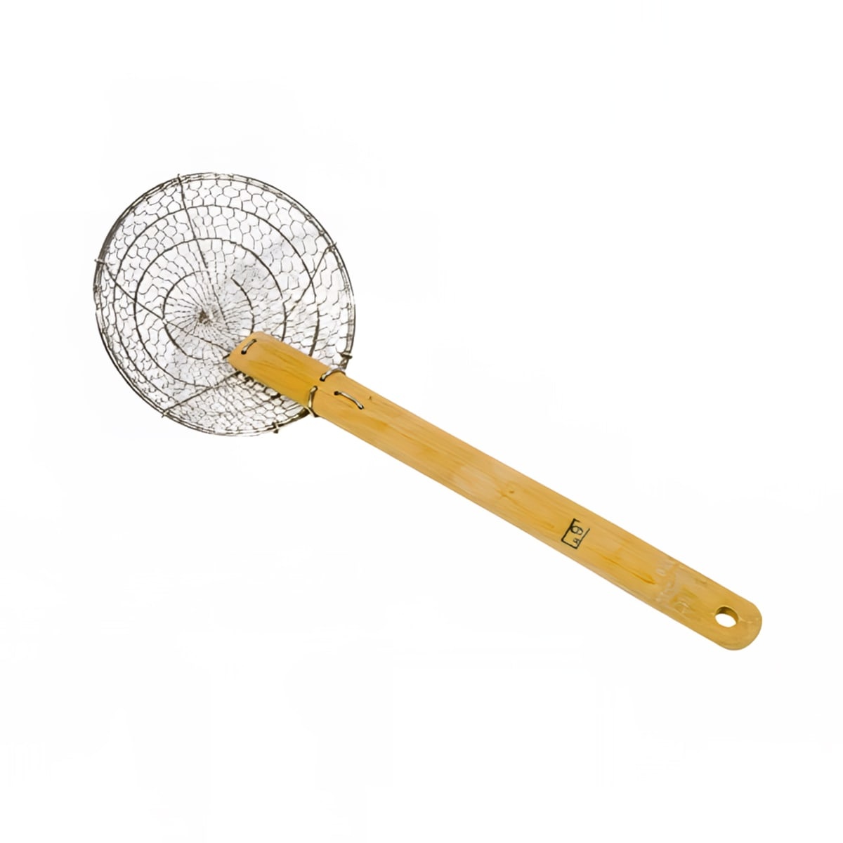 Town 42610 10-inch stainless steel coarse mesh skimmer with bamboo handle, full product view