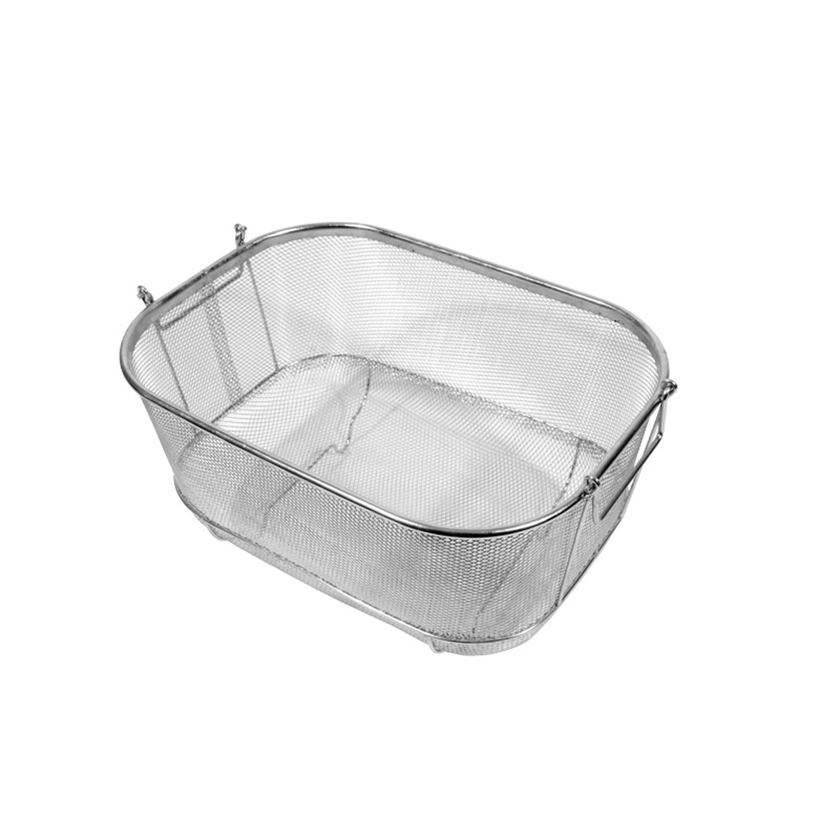 Town 42950 stainless steel bar sink strainer basket with fine mesh sides, side handles, and bottom feet