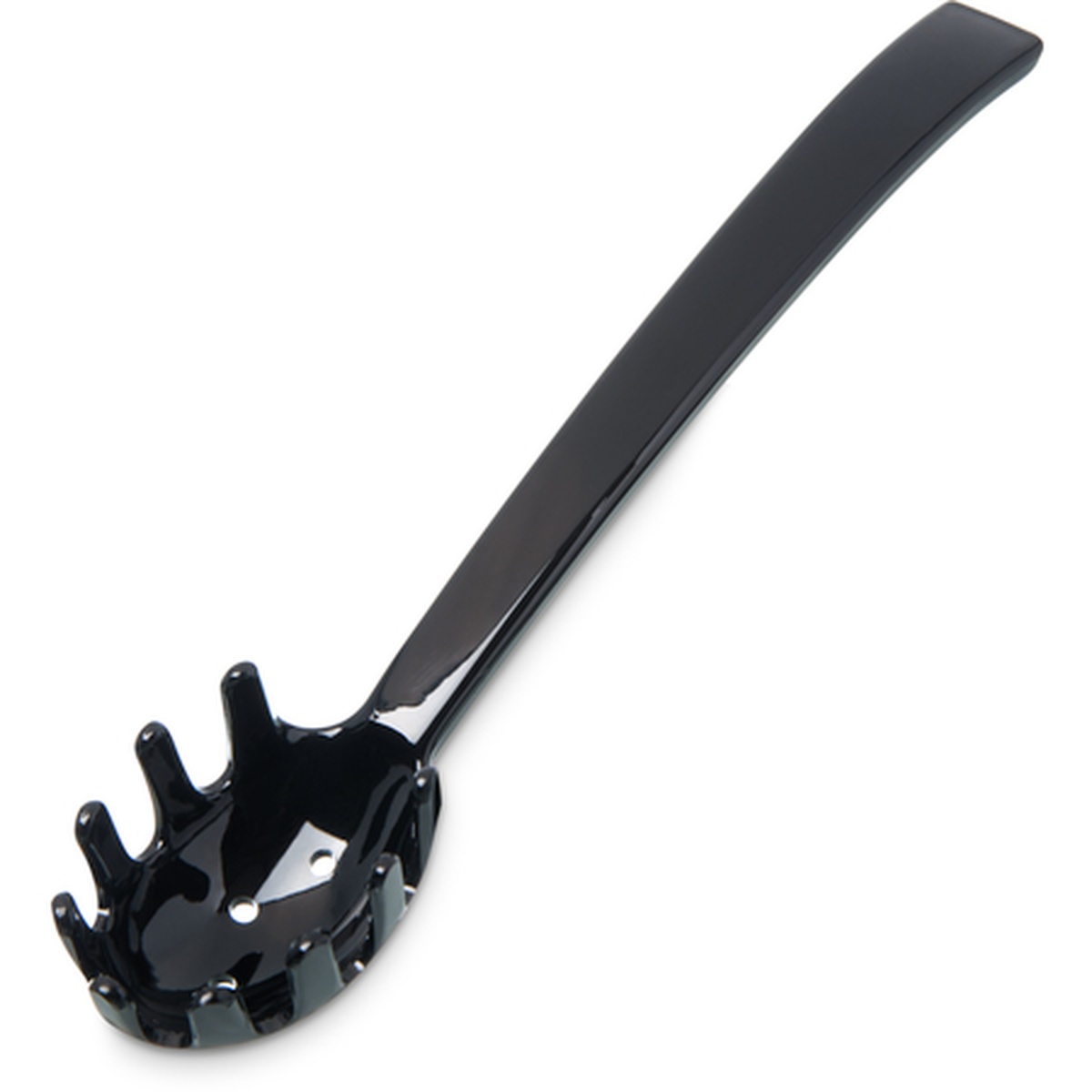 Carlisle 435503 black polycarbonate buffet pasta fork with notched handle and circular tined head
