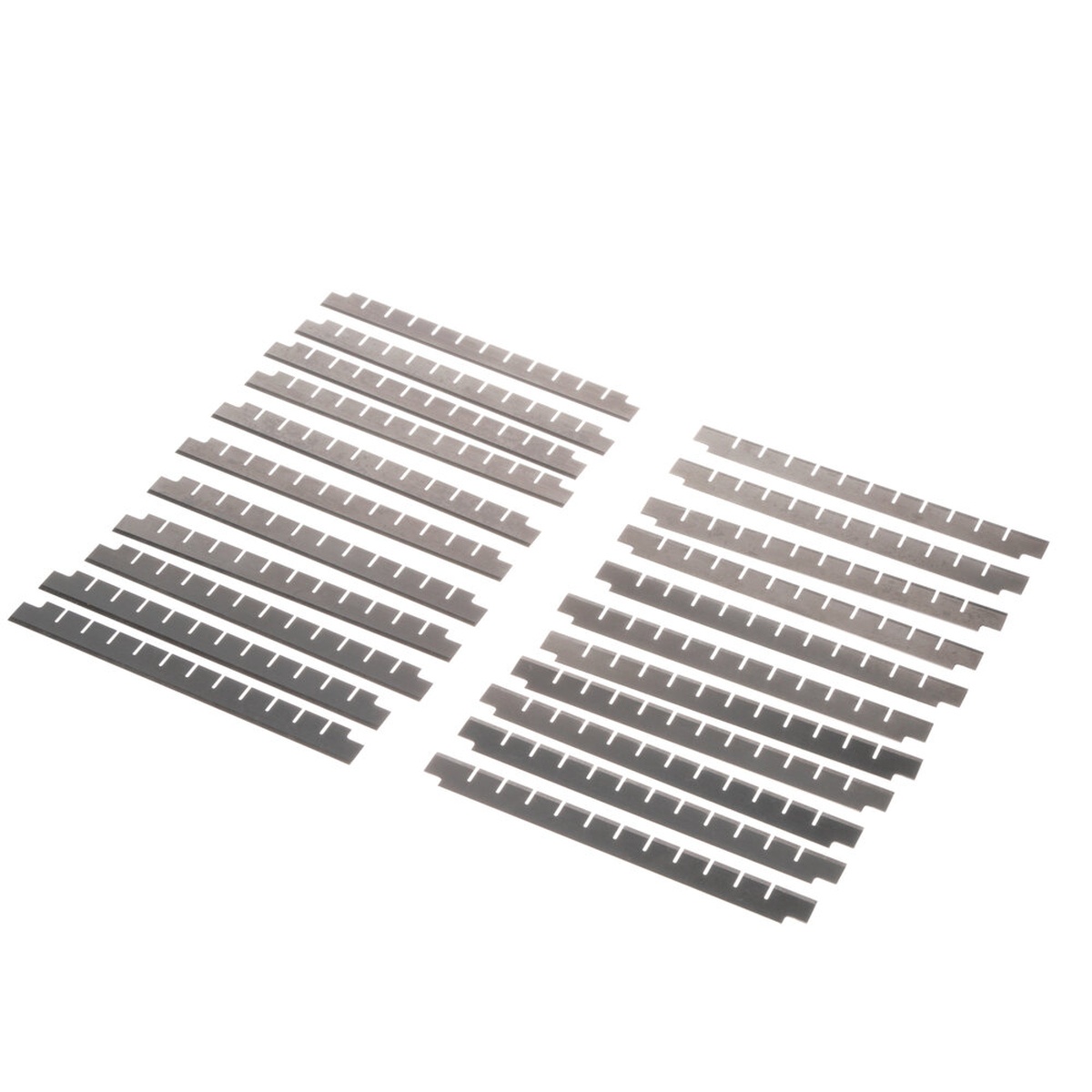 Nemco 436-1 stainless steel blade kit showing 22 precision-honed blades arranged in two groups