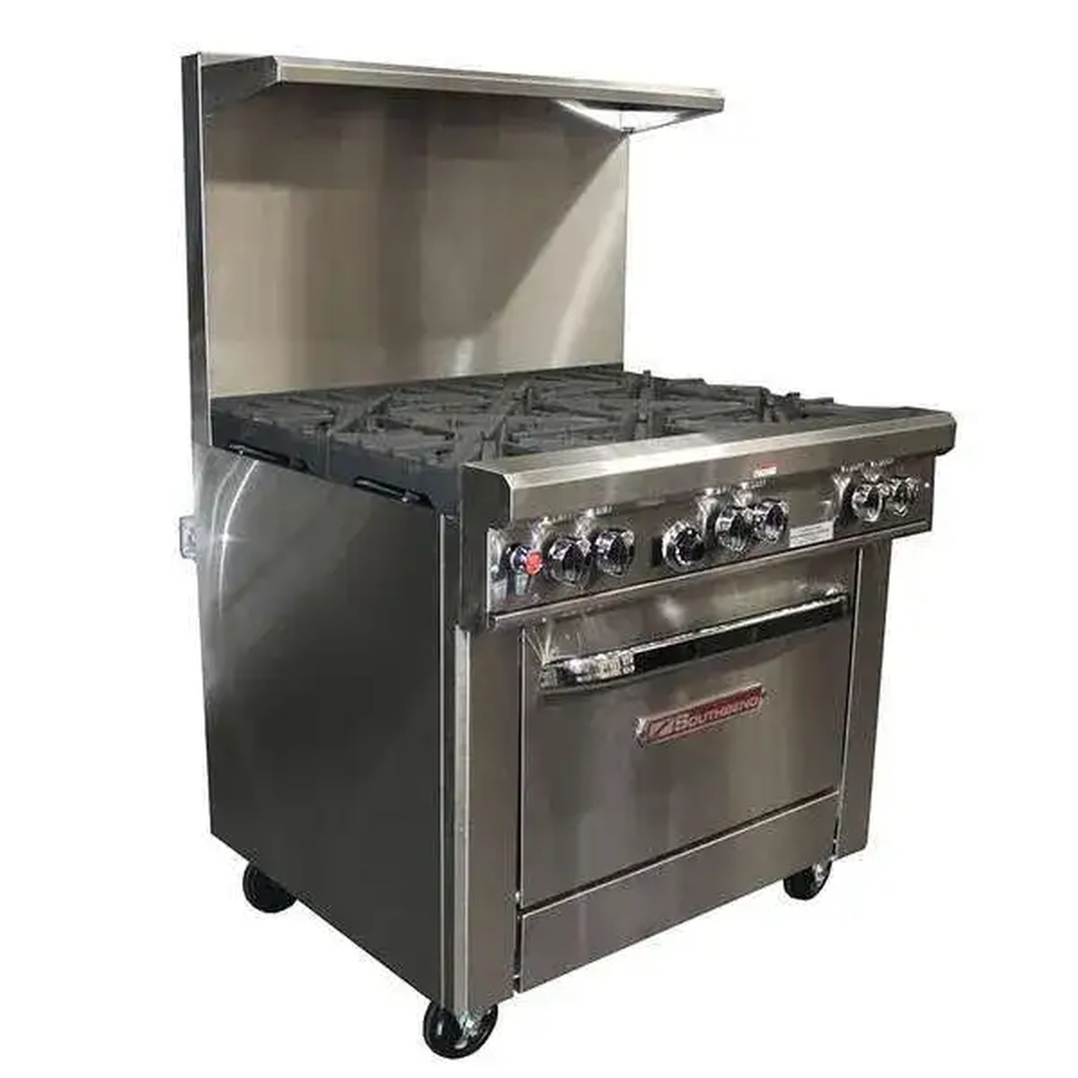 Southbend 36 inch commercial gas range with six-burner top and standard oven base