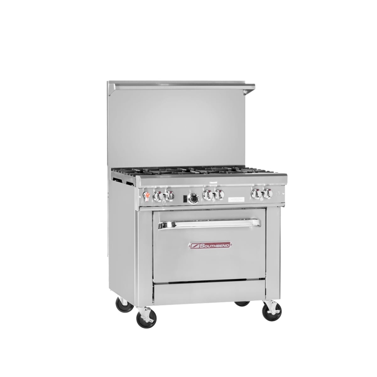 Southbend 436A-3C commercial gas range with full-width charbroiler top and convection oven base