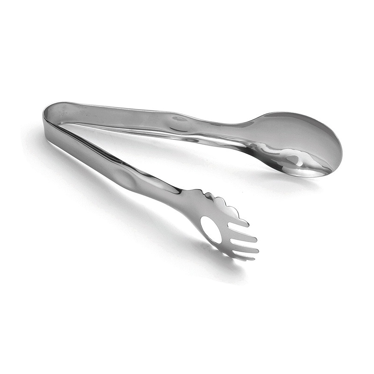 TableCraft 4402 stainless steel serving tongs with fork and spoon style pinchers, mirror-polished finish