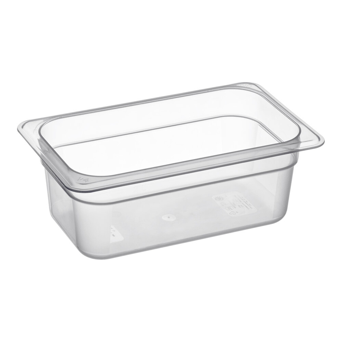 Cambro 44PP190 translucent polypropylene 1/4 size food pan, 4 inches deep, shown on white background