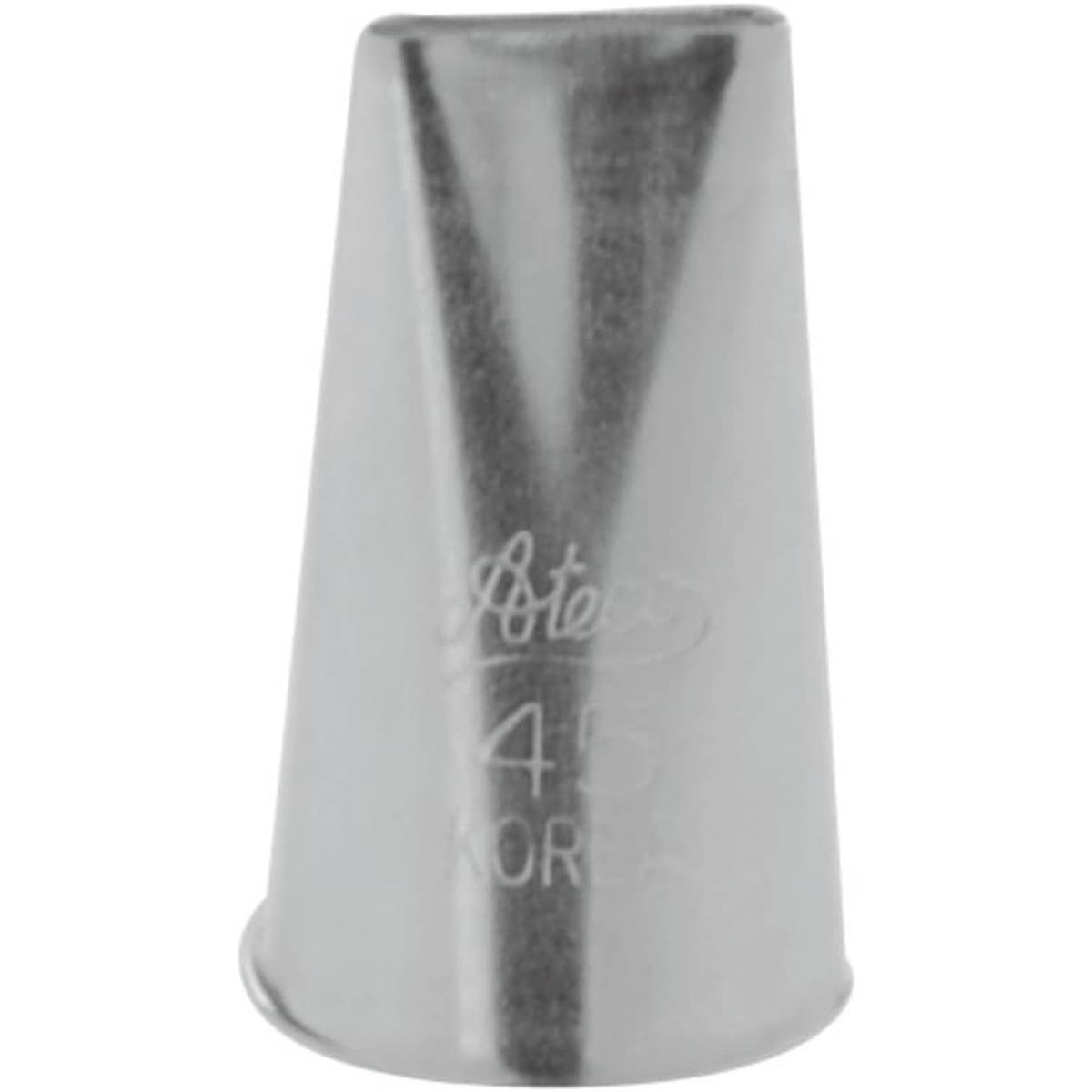 Ateco #45 basketweave decorating tip, side view showing engraved logo and tip number