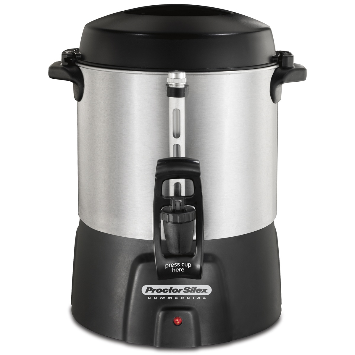 Hamilton Beach 45040R 40-cup brushed aluminum coffee urn with one-hand dispensing spigot and red indicator light