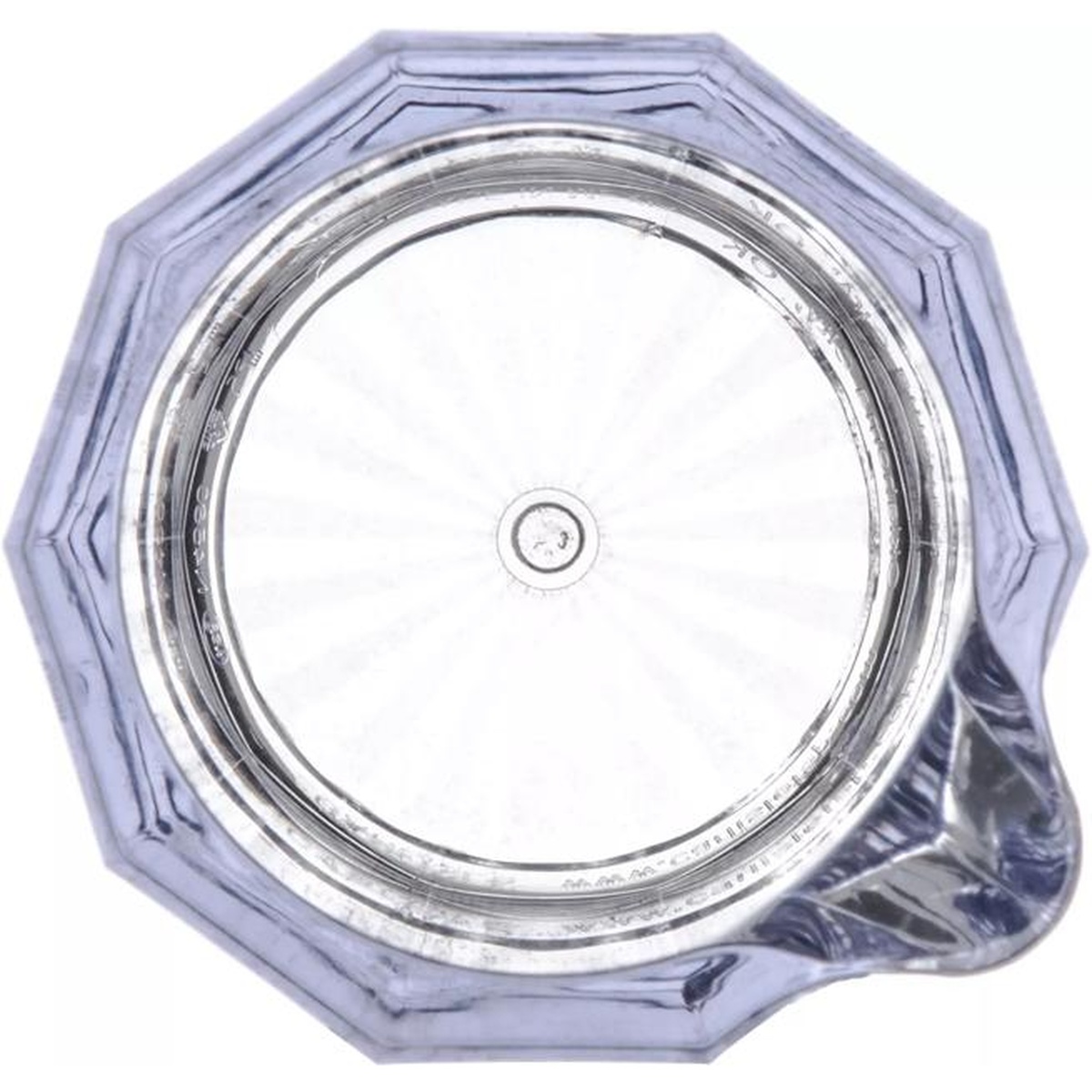 Carlisle 456007 clear SAN syrup pitcher, top-down view showing octagonal rim and inner base detail