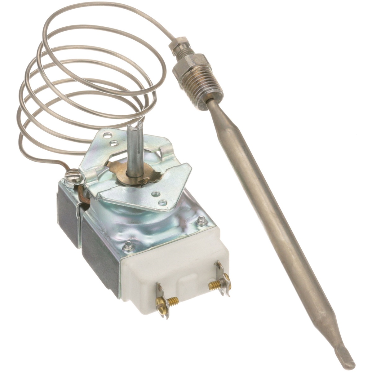 AllPoints 461272 RX thermostat front view with coiled capillary and detached sensing bulb probe