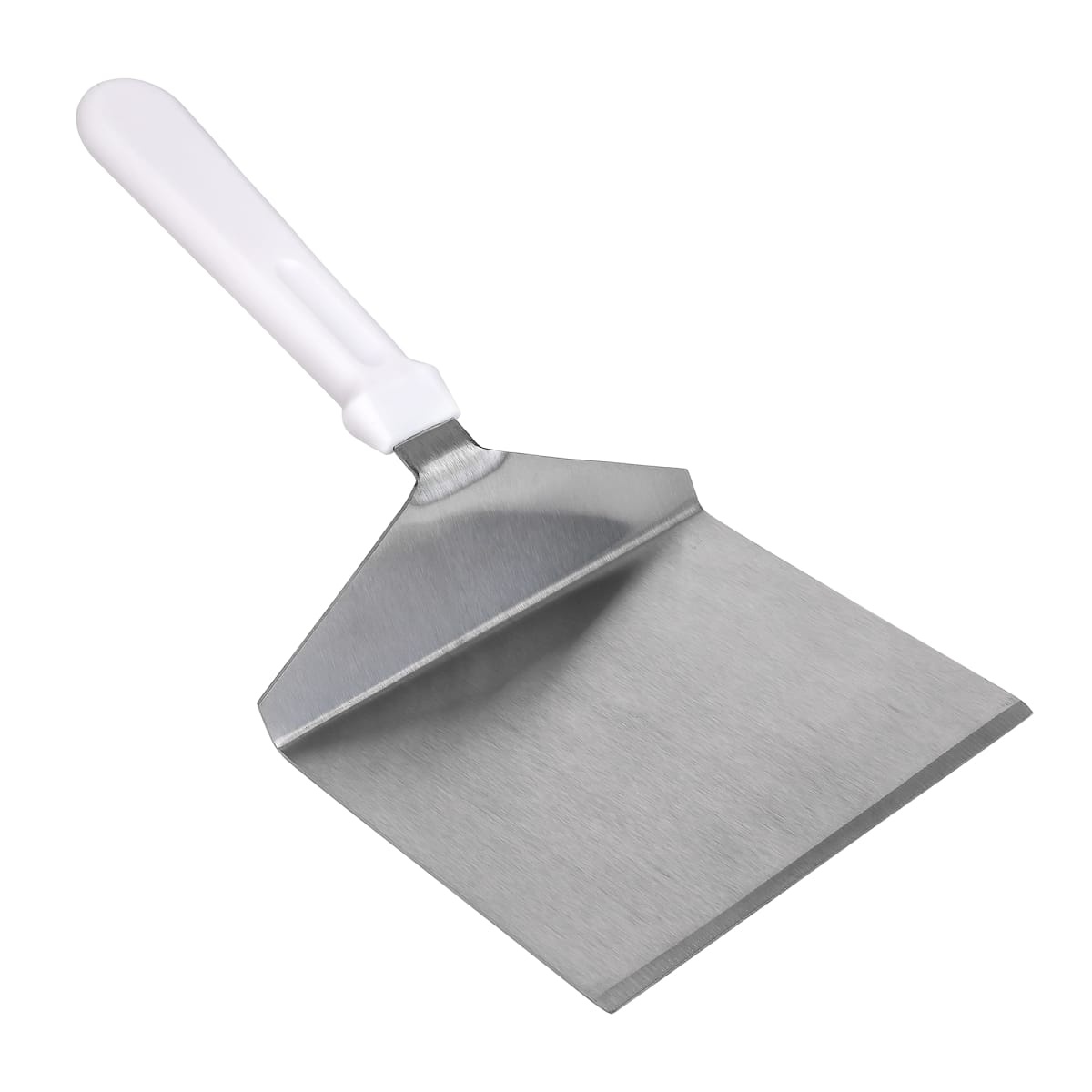 Tablecraft 461W turner with stainless steel blade and white ABS handle, angled view