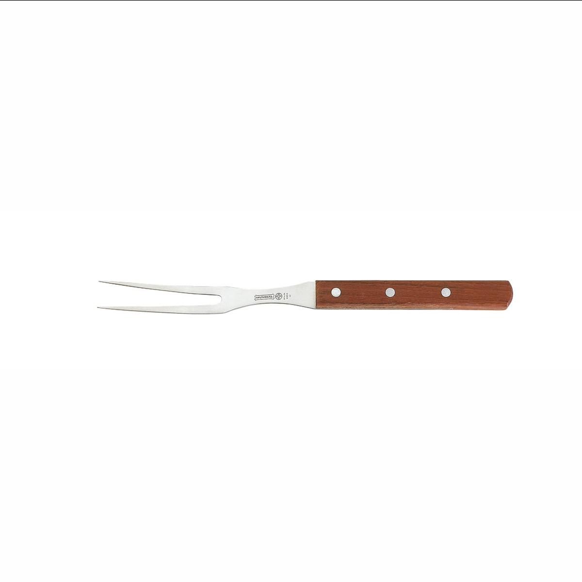 Mundial 4654-22 Broiler Fork with curved stainless steel tines and brown wood handle