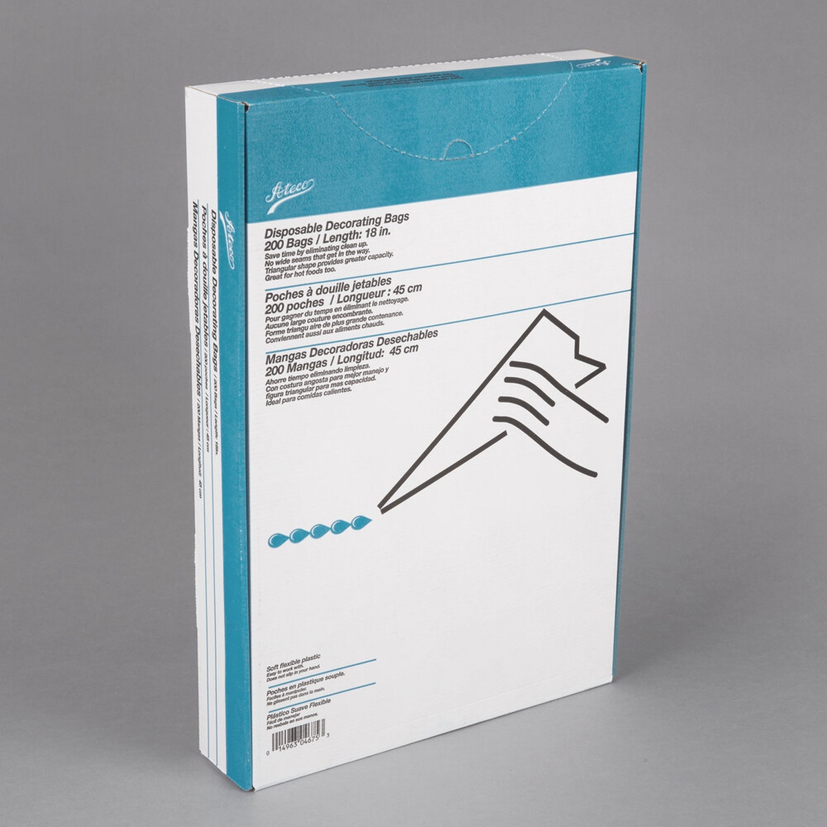 Ateco 4675 disposable decorating bags box, 200 bags, 18 inches, teal and white packaging