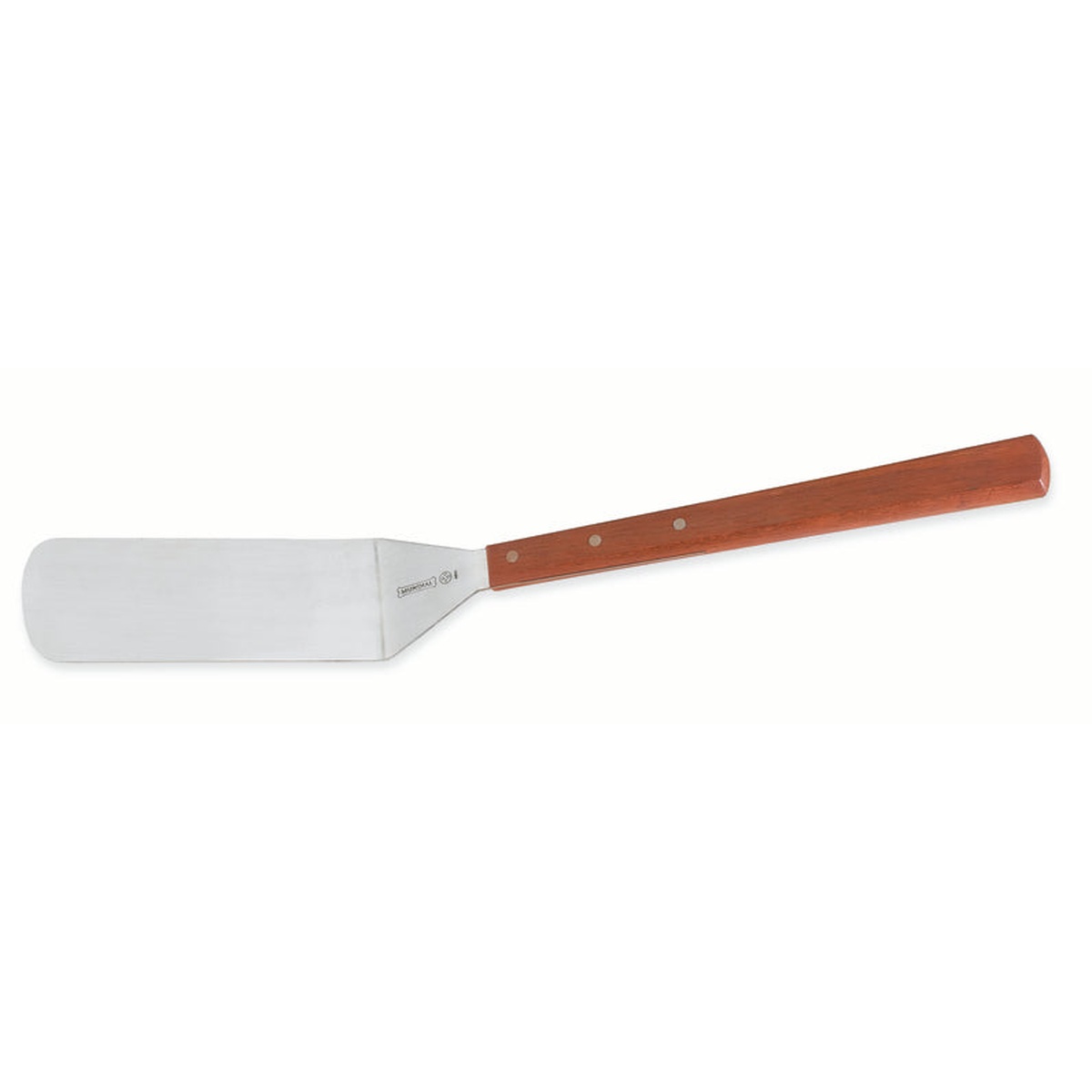 Mundial 4684M long handle turner with stainless steel blade and brown wooden handle
