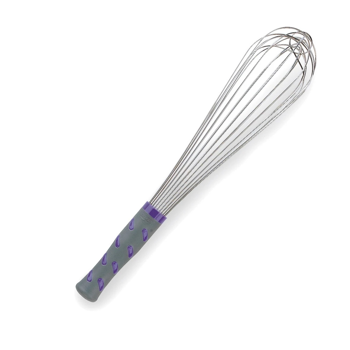 Vollrath 47004 14-inch stainless steel piano whip with gray and purple ergonomic nylon handle