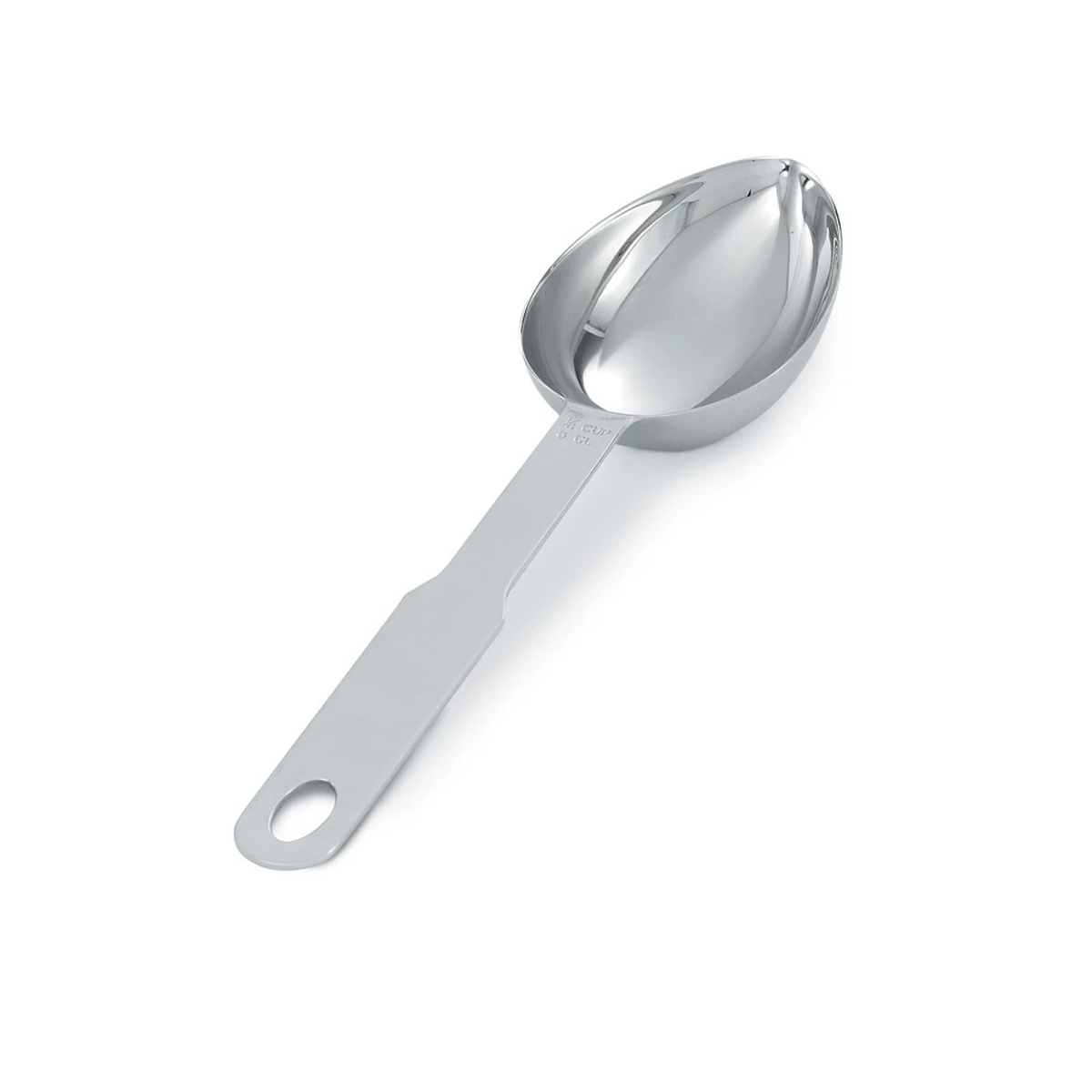 Vollrath 47056 1/4-cup stainless steel oval measuring scoop with long flat handle and hanging hole