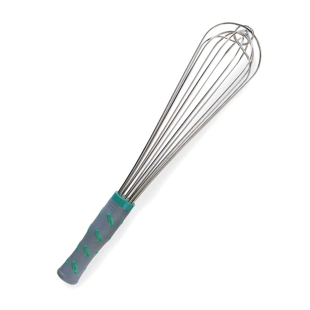 Vollrath 47092 14-inch stainless steel French whip with gray nylon handle and aqua comfort nubs