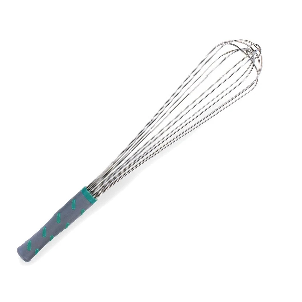 Vollrath 47094 18-inch stainless steel French whip with gray nylon handle and aqua comfort nubs