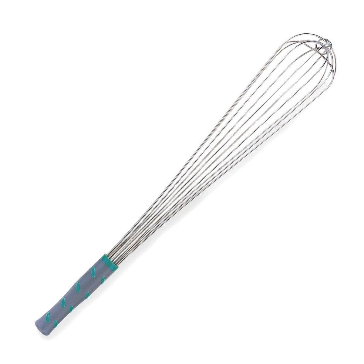 Vollrath 47096 22-inch stainless steel French whip with gray nylon handle and aqua comfort nubs