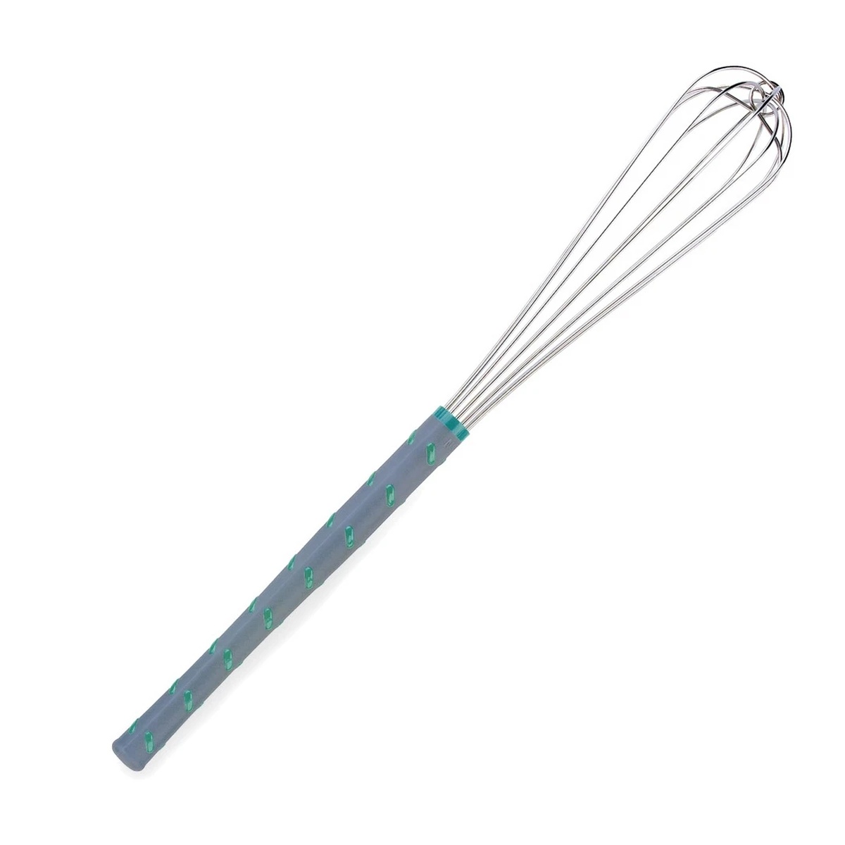Vollrath 47097 24-inch French whip with gray nylon handle and aqua grip nubs on white background