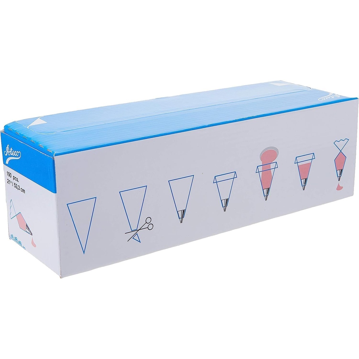 Ateco decorating bag box side panel showing step-by-step piping bag usage instructions