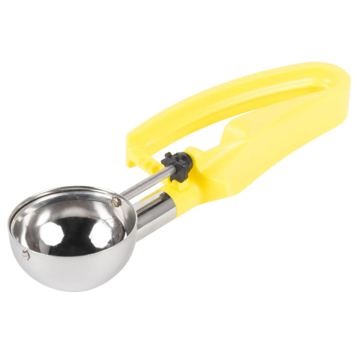 Vollrath 47396 squeeze handle disher with yellow handle and stainless steel bowl