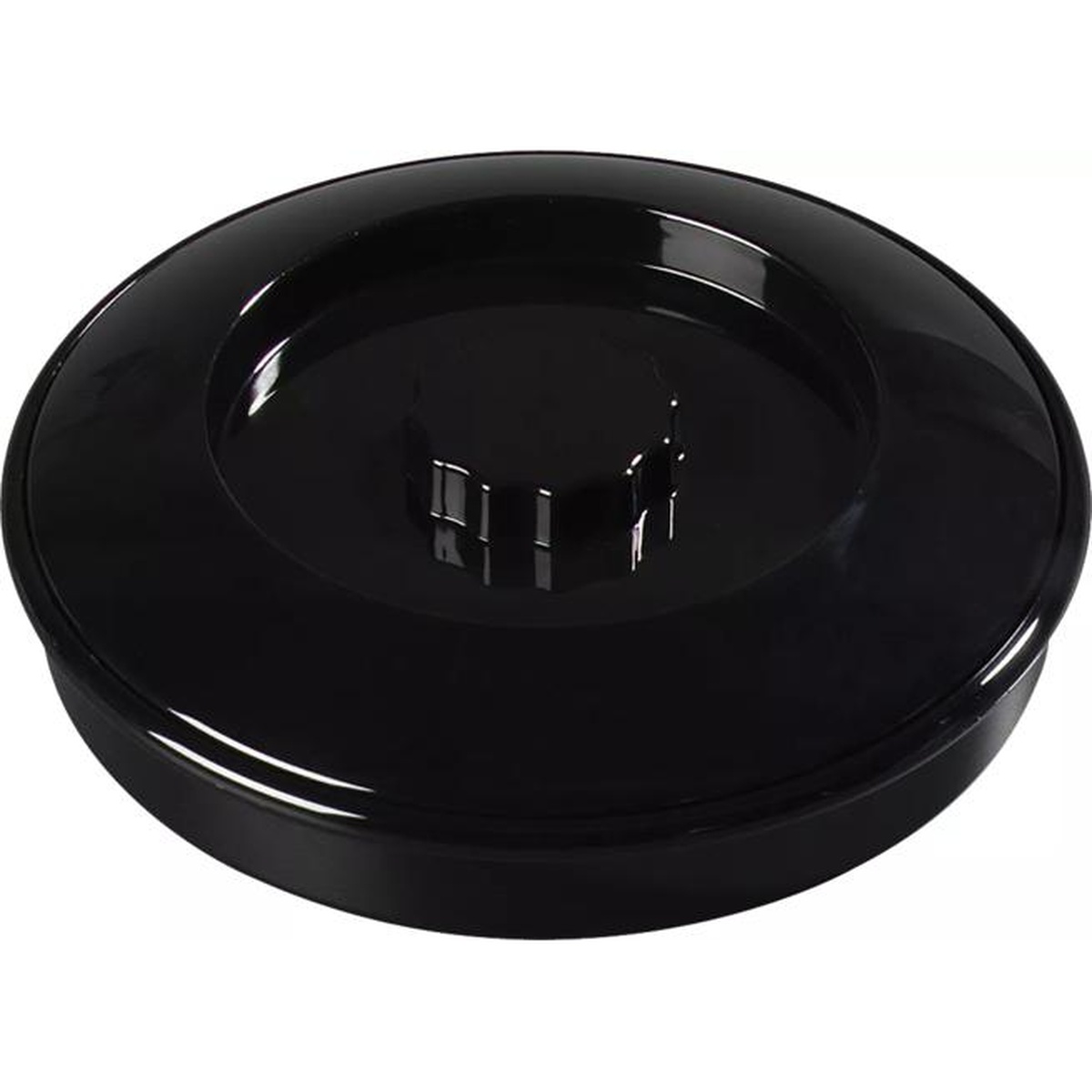Side profile view of assembled black tortilla server with lid closed