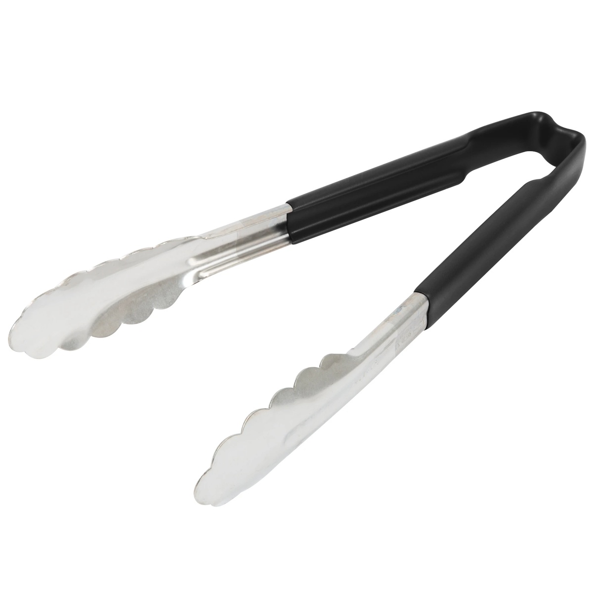 Vollrath 9.5-inch stainless steel scalloped tongs with black Kool-Touch insulated handle