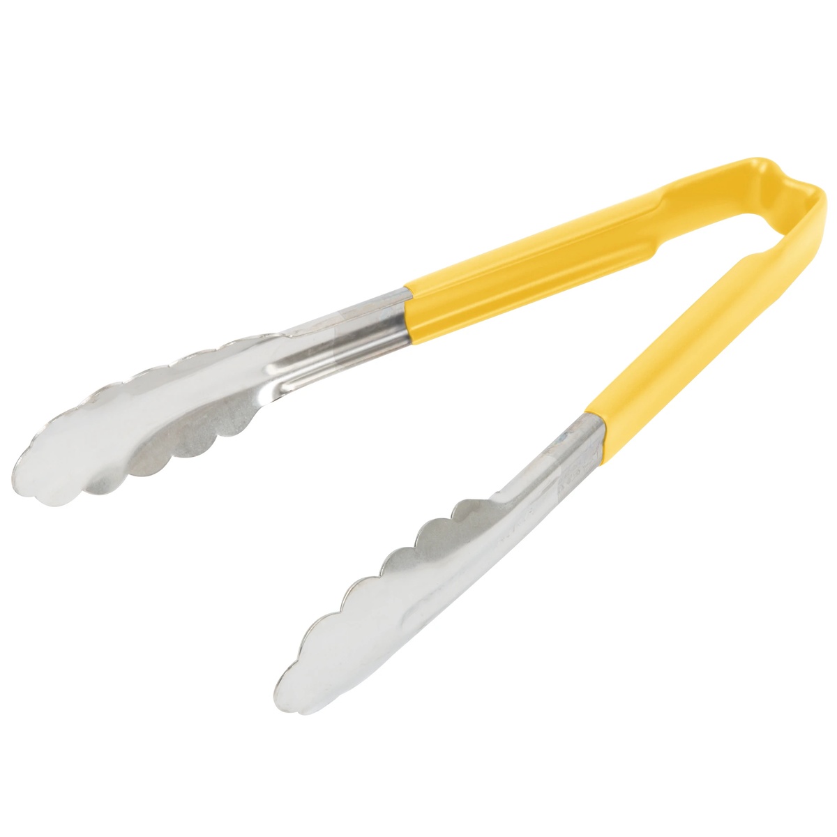 Vollrath 4780950 9.5-inch stainless steel scalloped utility tongs with yellow Kool-Touch handle