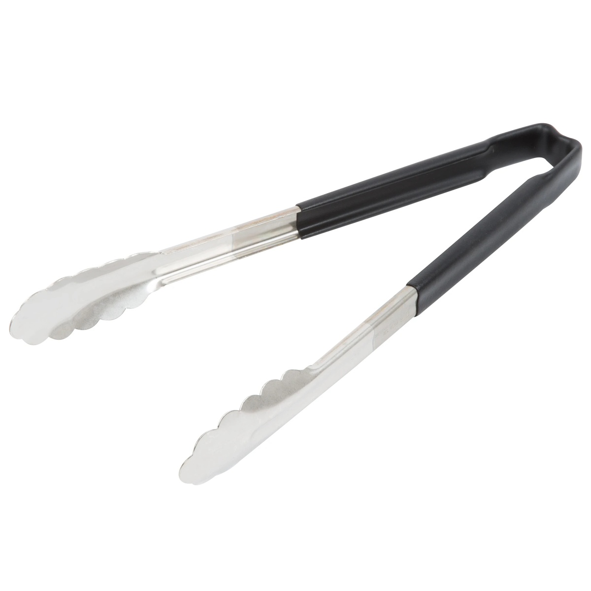 Vollrath 12-inch stainless steel one-piece scalloped tongs with black Kool-Touch insulated handle