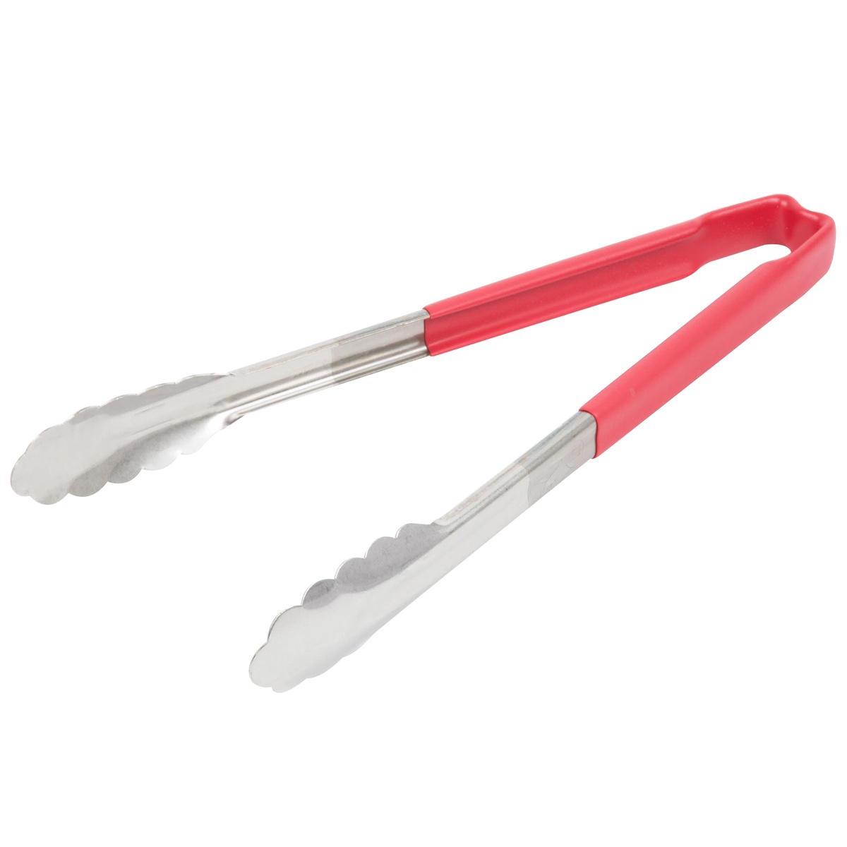 Vollrath 4781240 12-inch stainless steel scalloped tongs with red Kool-Touch handle