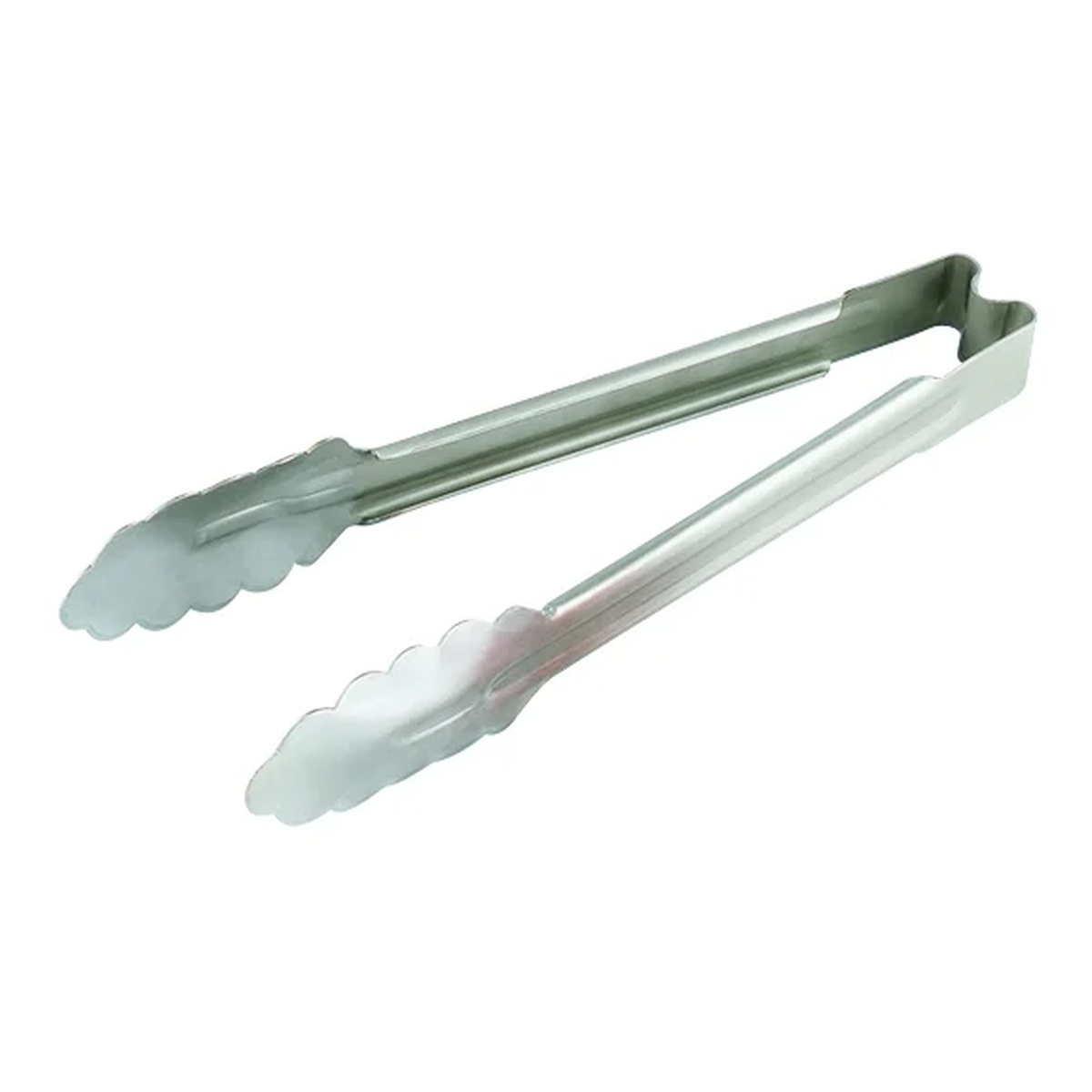 Vollrath 4781610 16-inch one-piece stainless steel scalloped tongs on white background