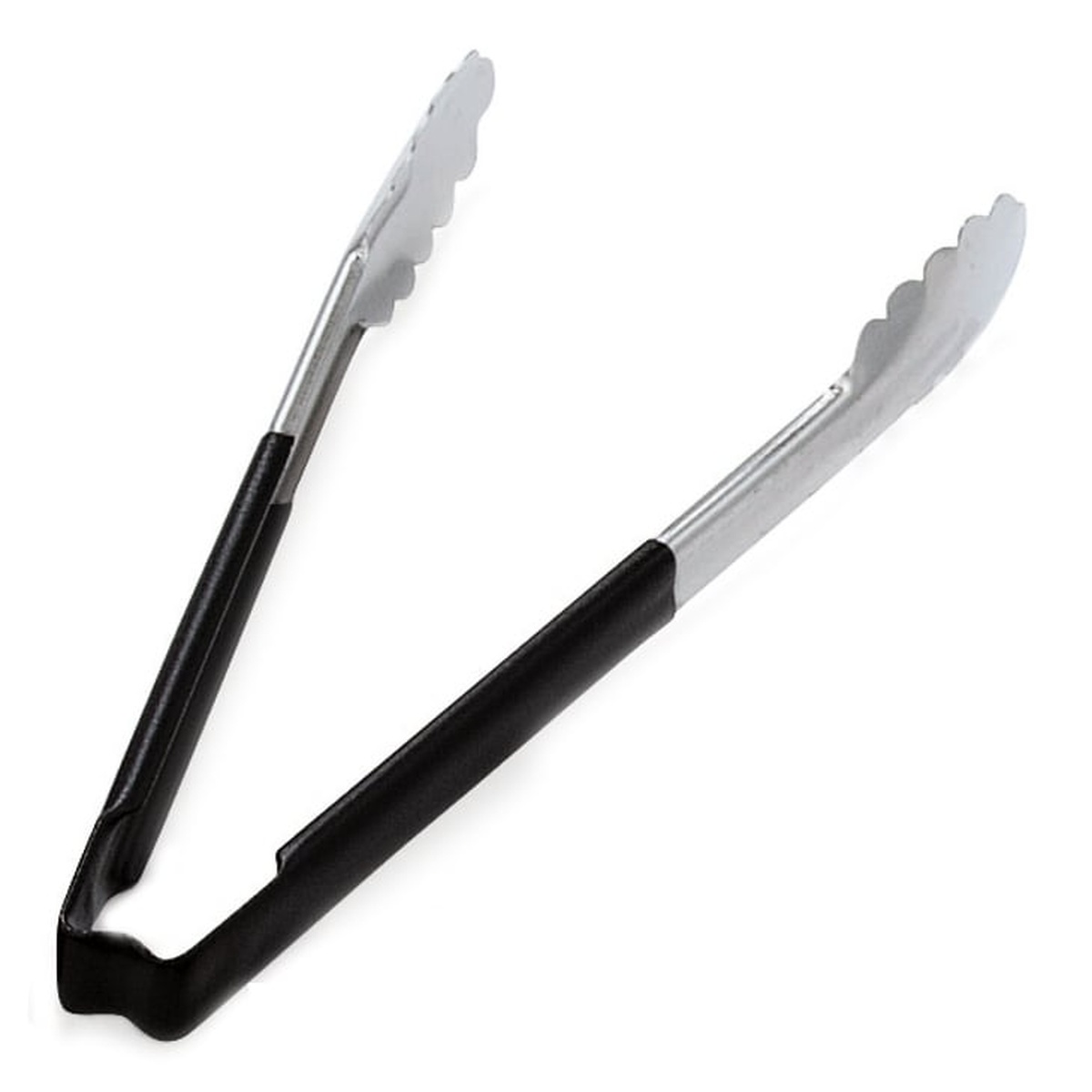 Vollrath 4781620 16-inch stainless steel utility tong with black Kool-Touch handle and scalloped gripping ends