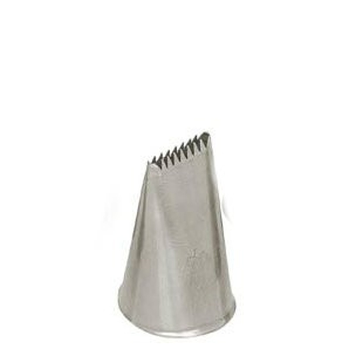 Ateco 48 stainless steel basketweave pastry tip with serrated opening, side view