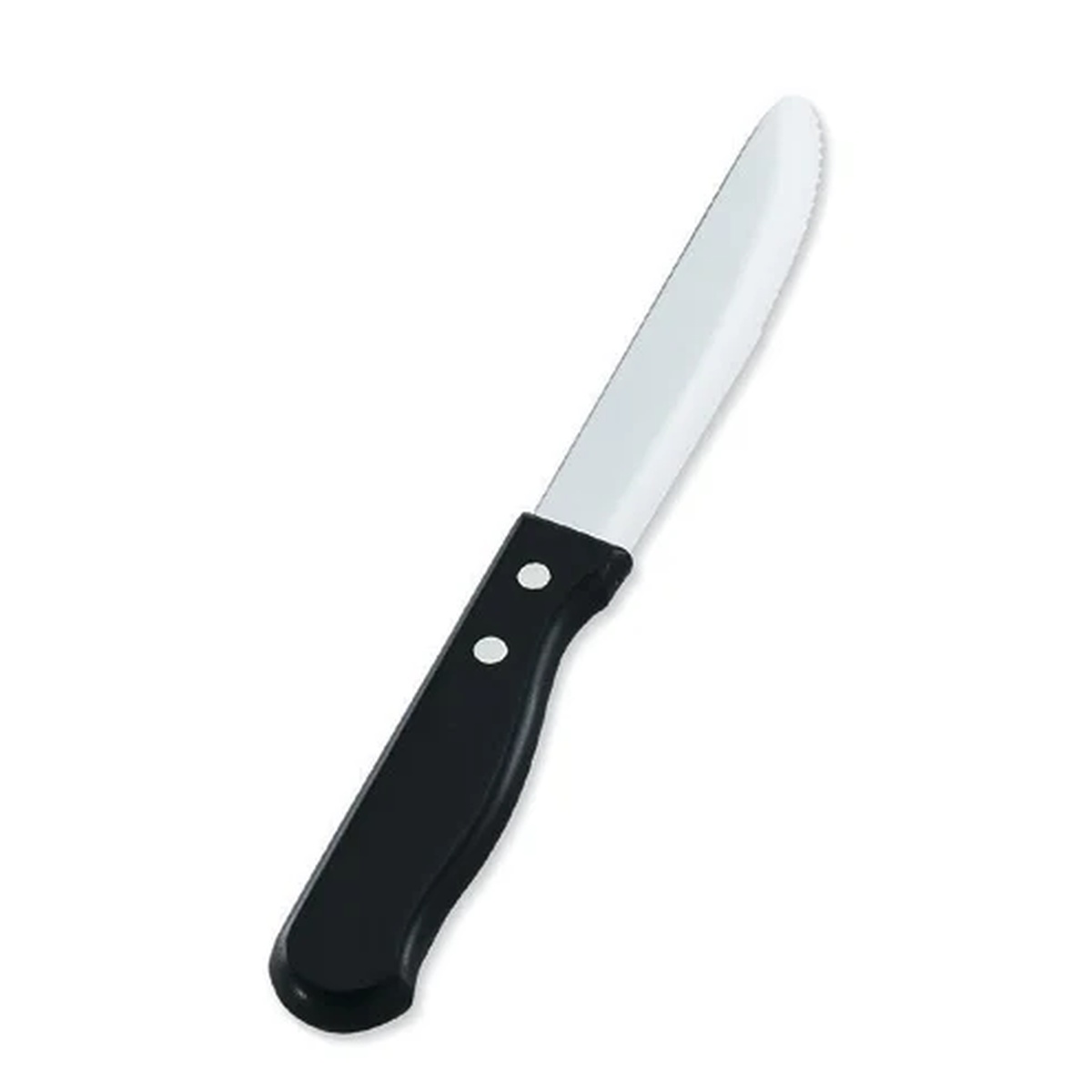 Vollrath 48144 steak knife with black jumbo plastic handle and serrated stainless steel blade