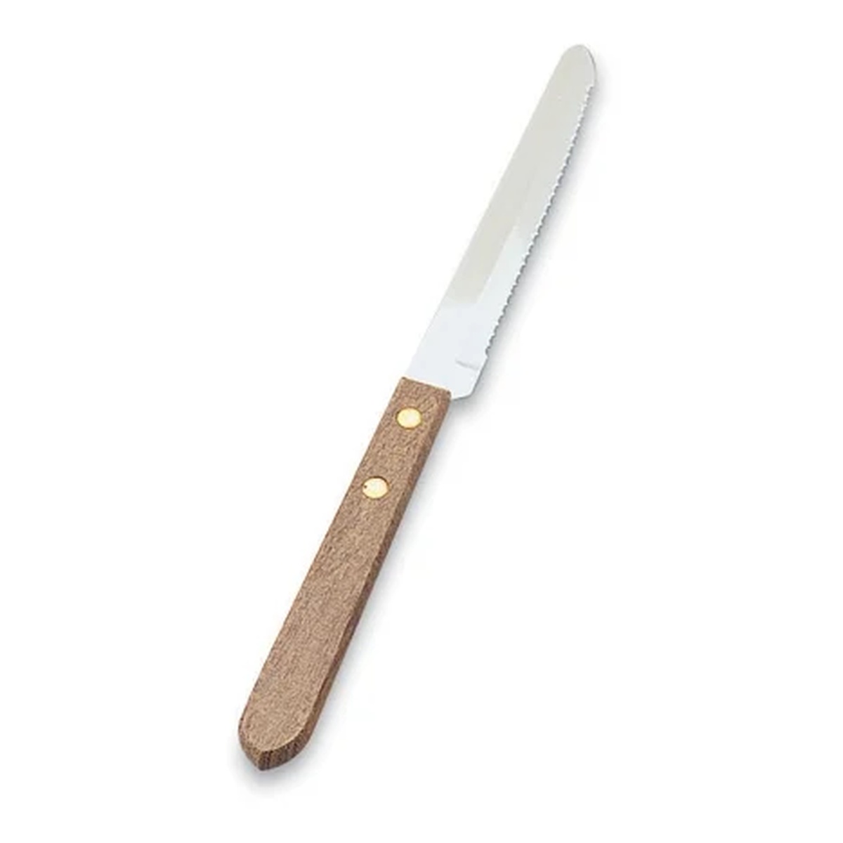 Vollrath 48147 steak knife with serrated stainless steel blade and riveted wood handle