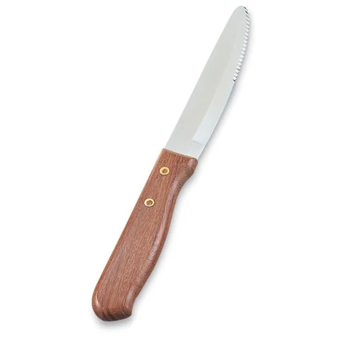 Vollrath 48148 steak knife with stainless steel serrated blade and riveted wood handle