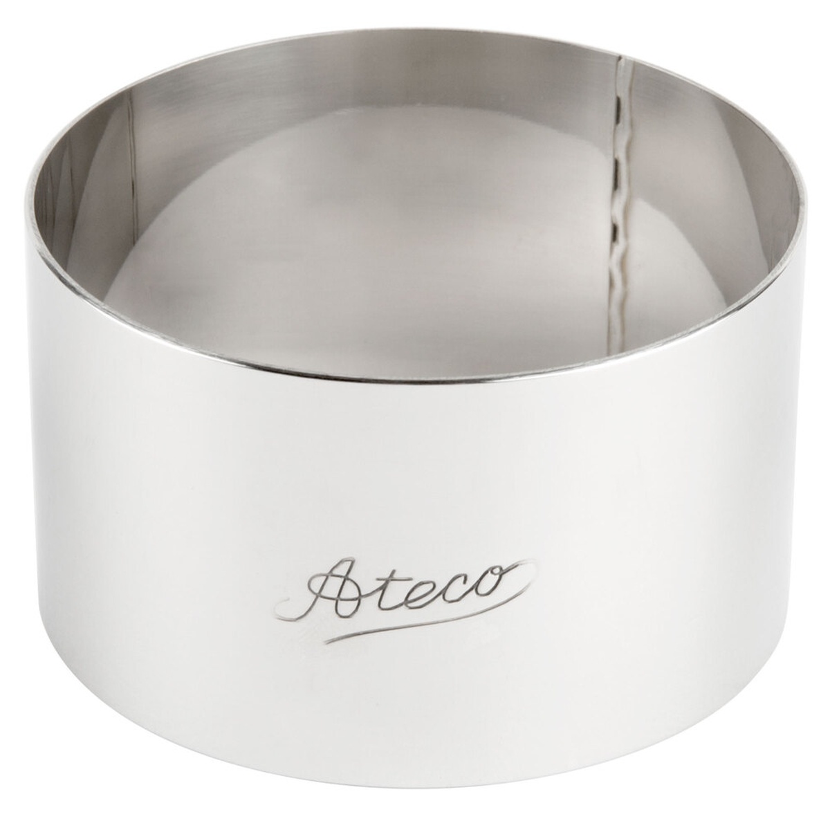 Ateco 4901 stainless steel round food ring mold, 3-inch diameter, polished silver finish with embossed Ateco script logo