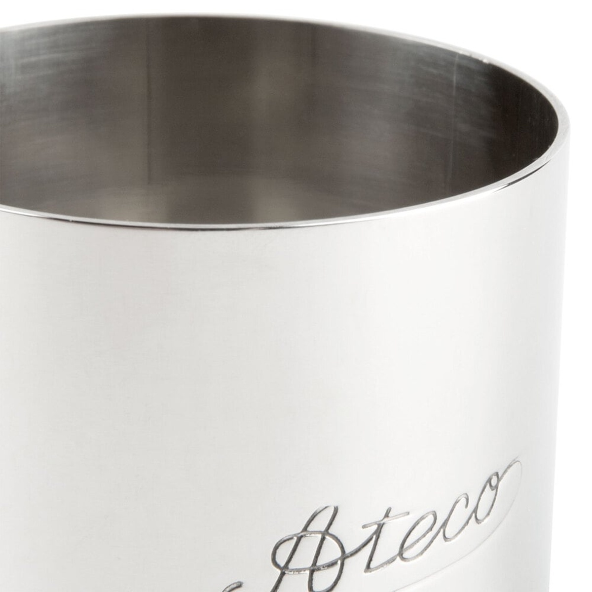Close-up of Ateco stainless steel round ring mold showing smooth rolled top edge and polished interior