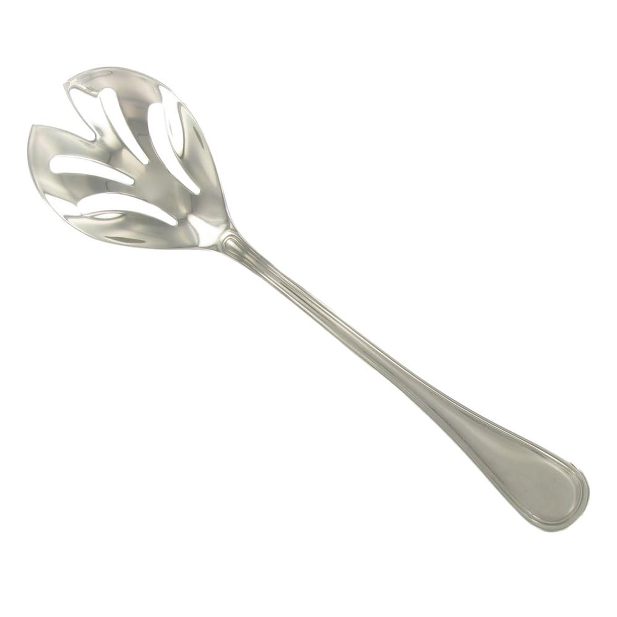 World Tableware Louvre 9.5 inch slotted serving spoon in polished stainless steel with single grooved handle