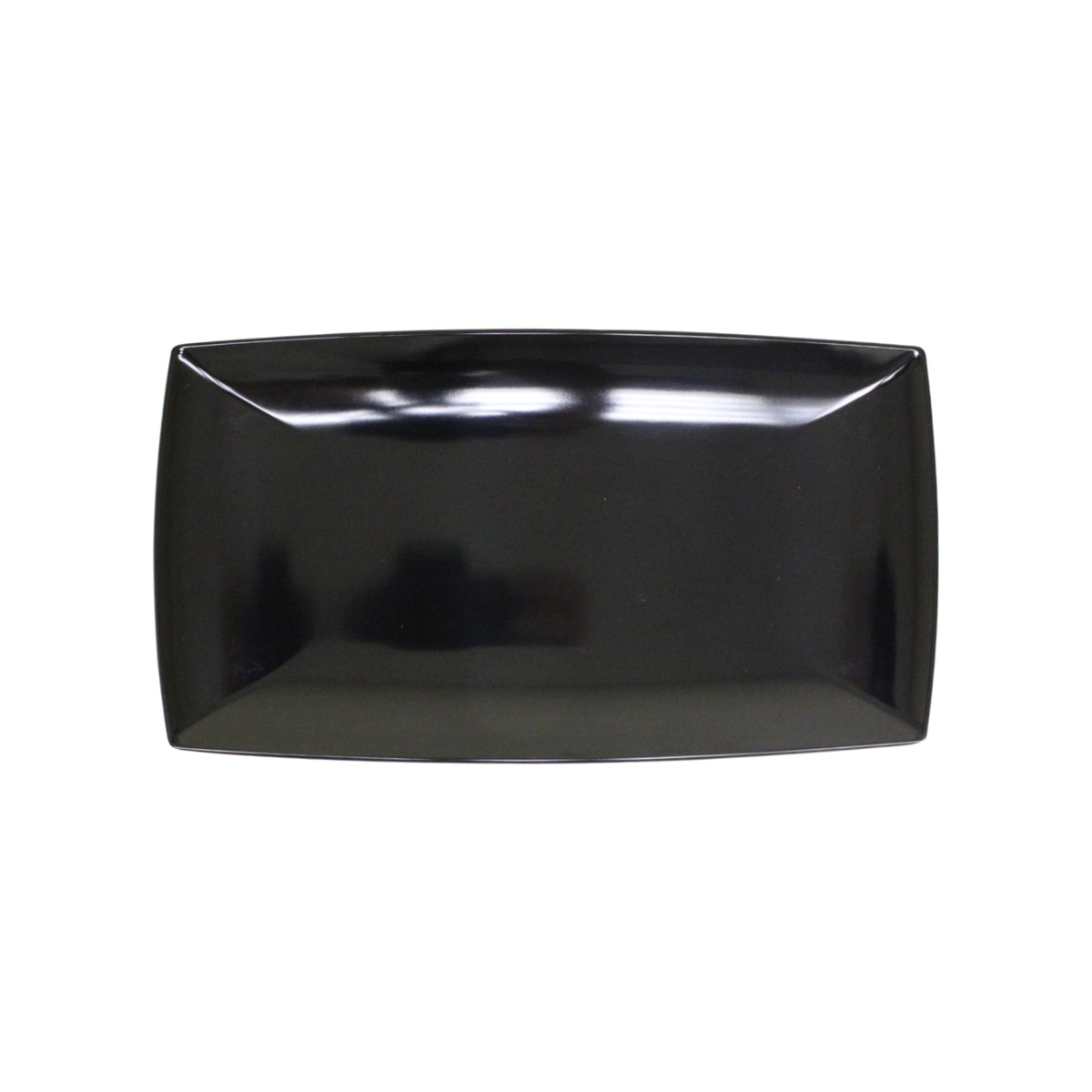 Thunder Group 49208BK 20-inch by 8-inch classic black rectangular melamine tray, top-down view