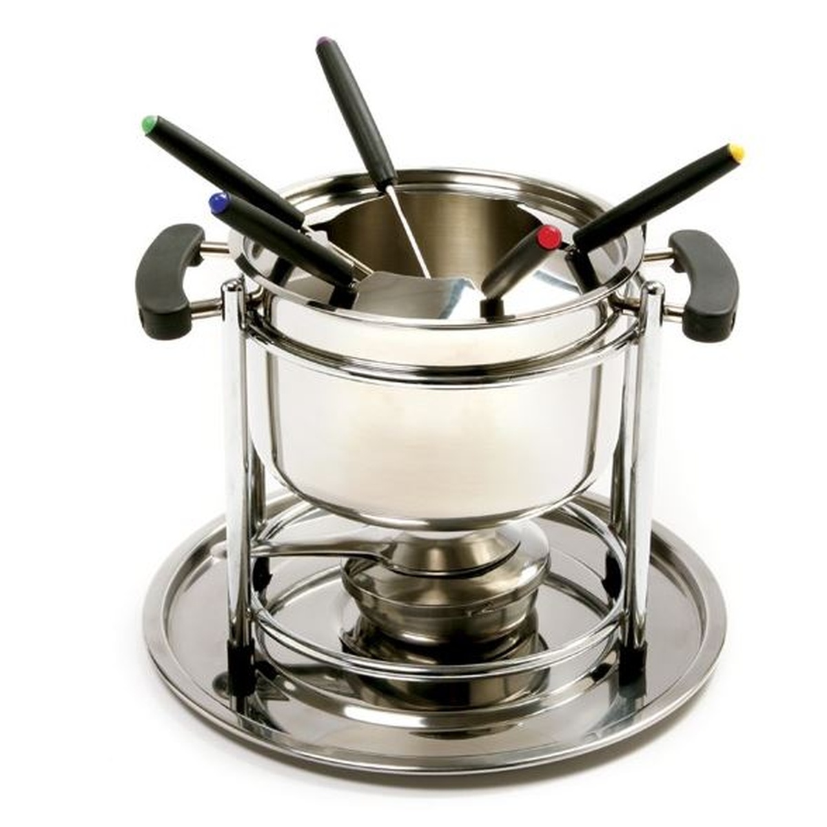 Norpro Stainless Steel Fondue Set with forks and burner stand