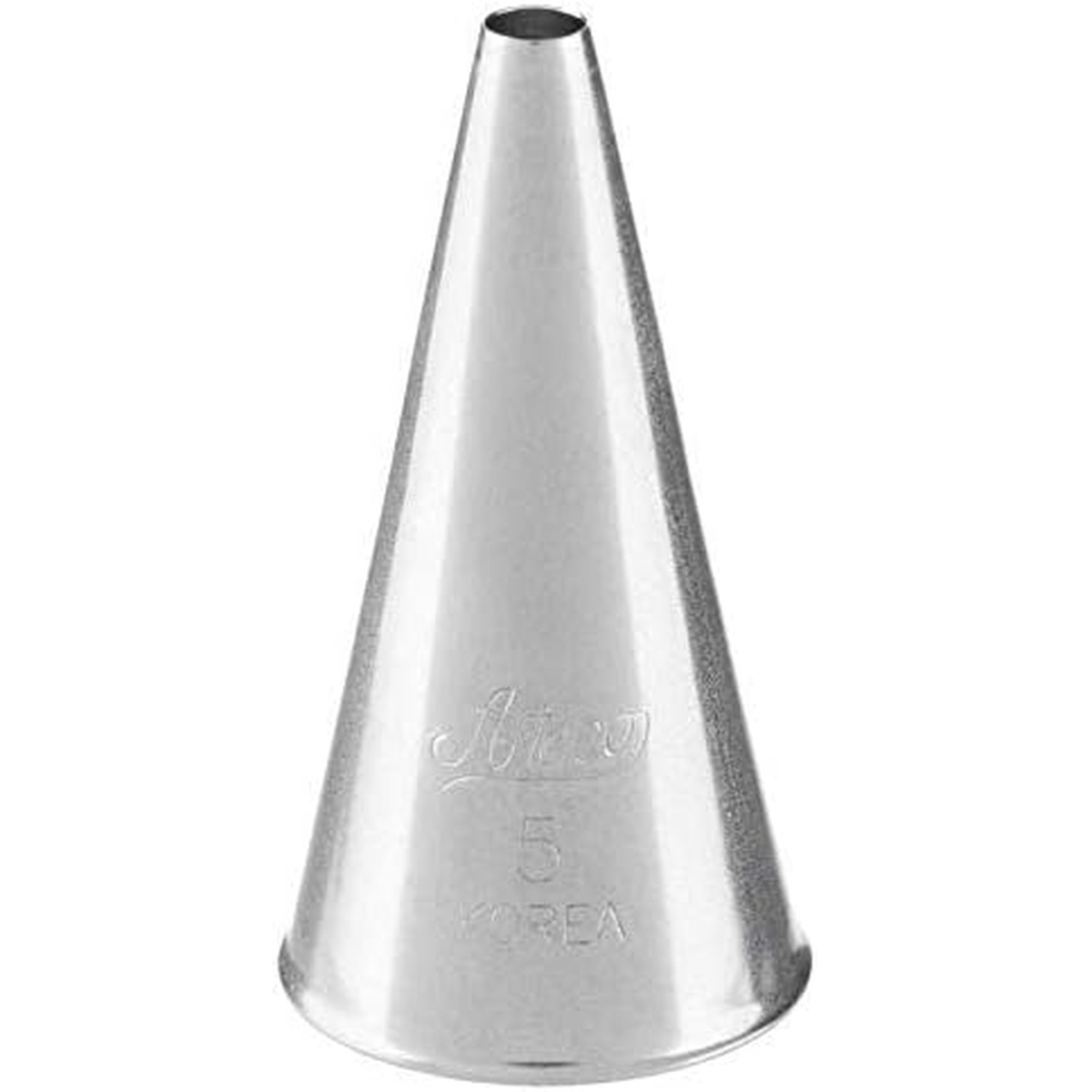 Ateco #5 piping tip showing engraved Ateco logo, number 5, and Korea marking on the stainless steel body