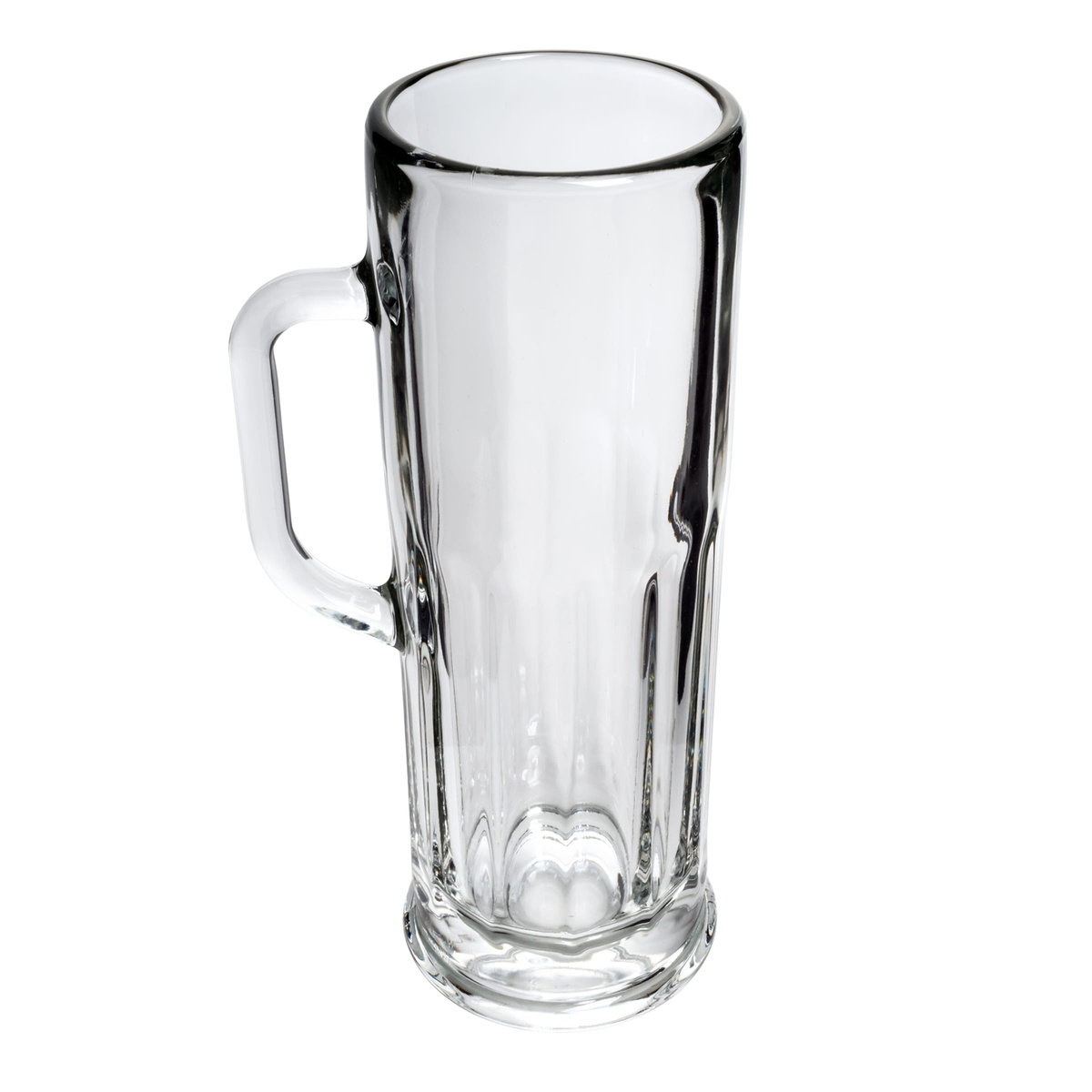 Libbey Frankfurt beer mug front-angle view highlighting the paneled base and ergonomic handle