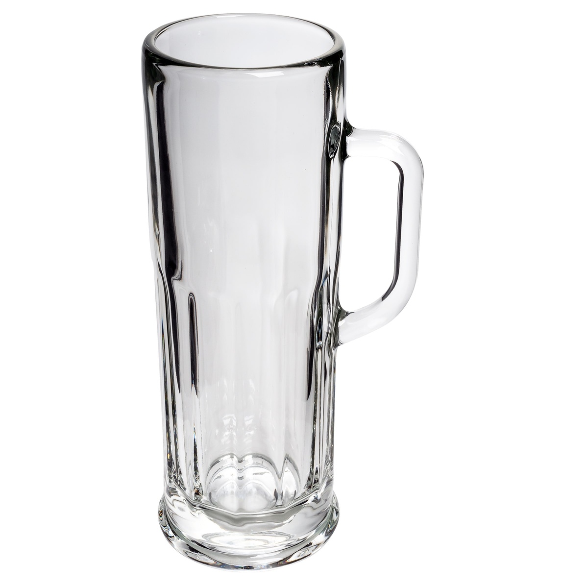 Libbey Frankfurt beer mug side view showing the full handle and tall tapered body