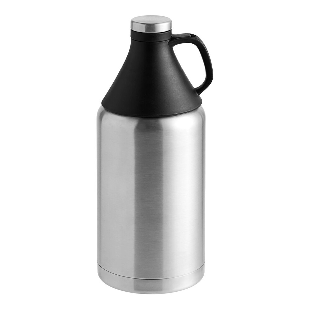 Franmara 5002 64 oz. stainless steel beer growler with black Tritan plastic top and handle