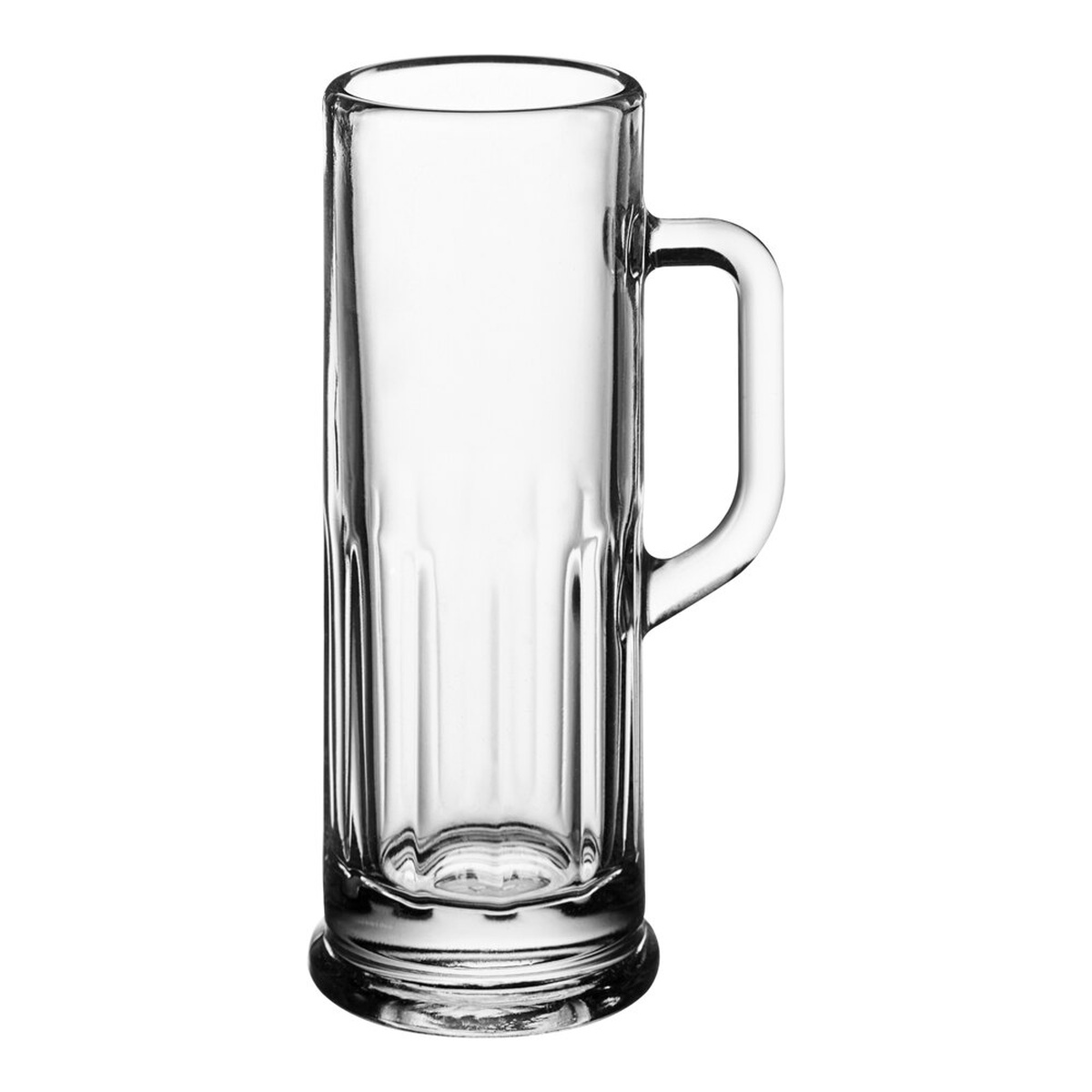 Libbey 5003 Frankfurt 4 oz. clear glass beer sampler mug with handle and paneled lower half on white background