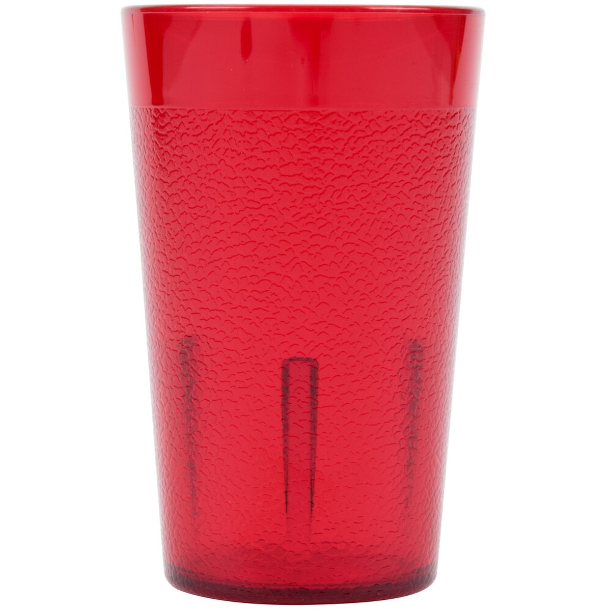 Cambro 500P156 5.2 oz ruby red SAN plastic tumbler with textured pebbled exterior on white background