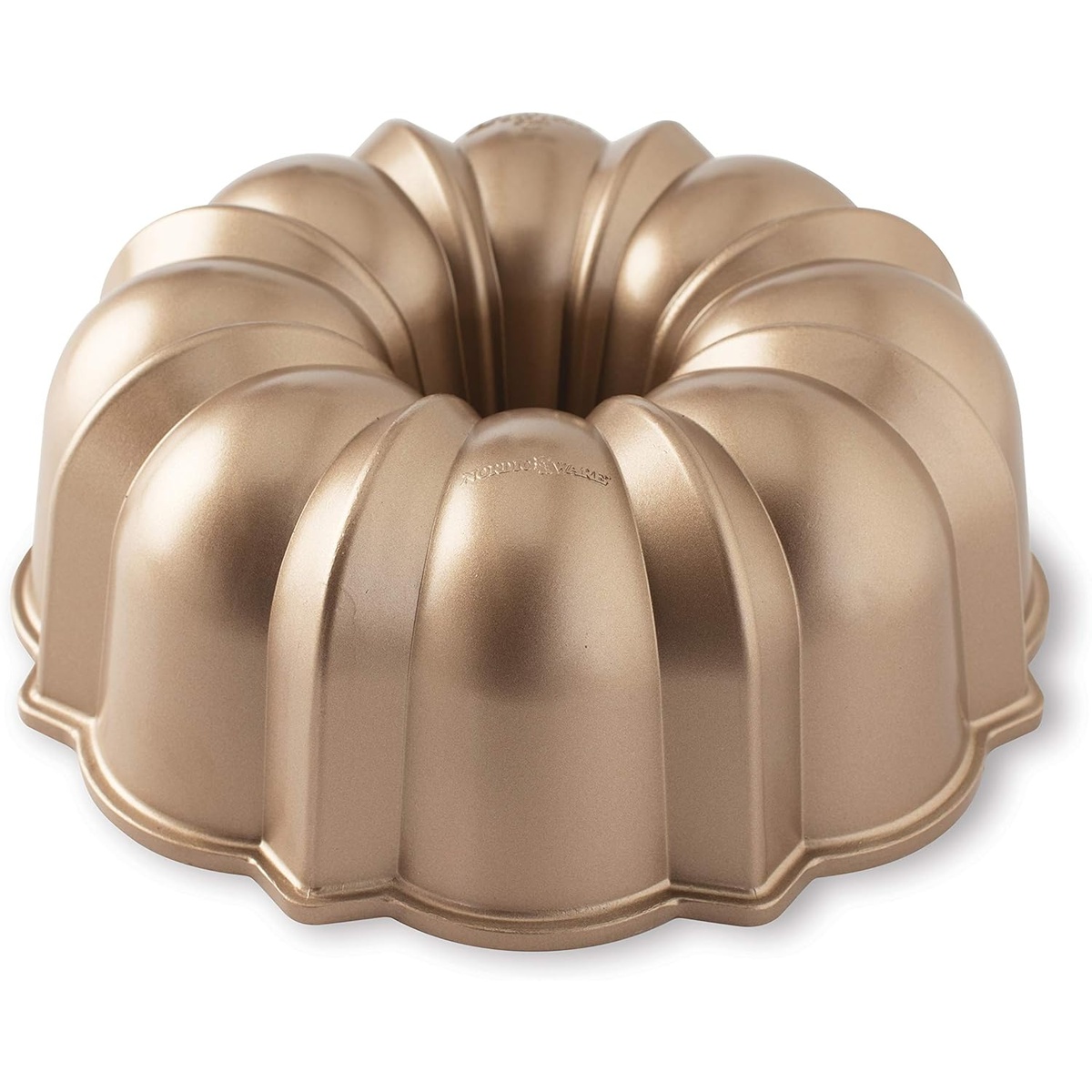 Nordic Ware Original Bundt Pan in toffee gold finish showing classic fluted ring shape