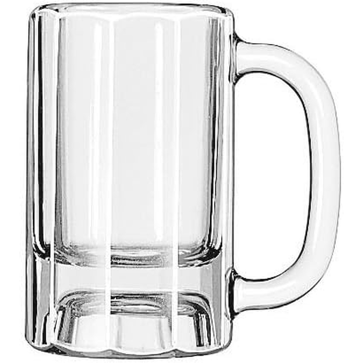 Libbey 5019 clear 10 oz paneled glass mug with sturdy handle and thick base