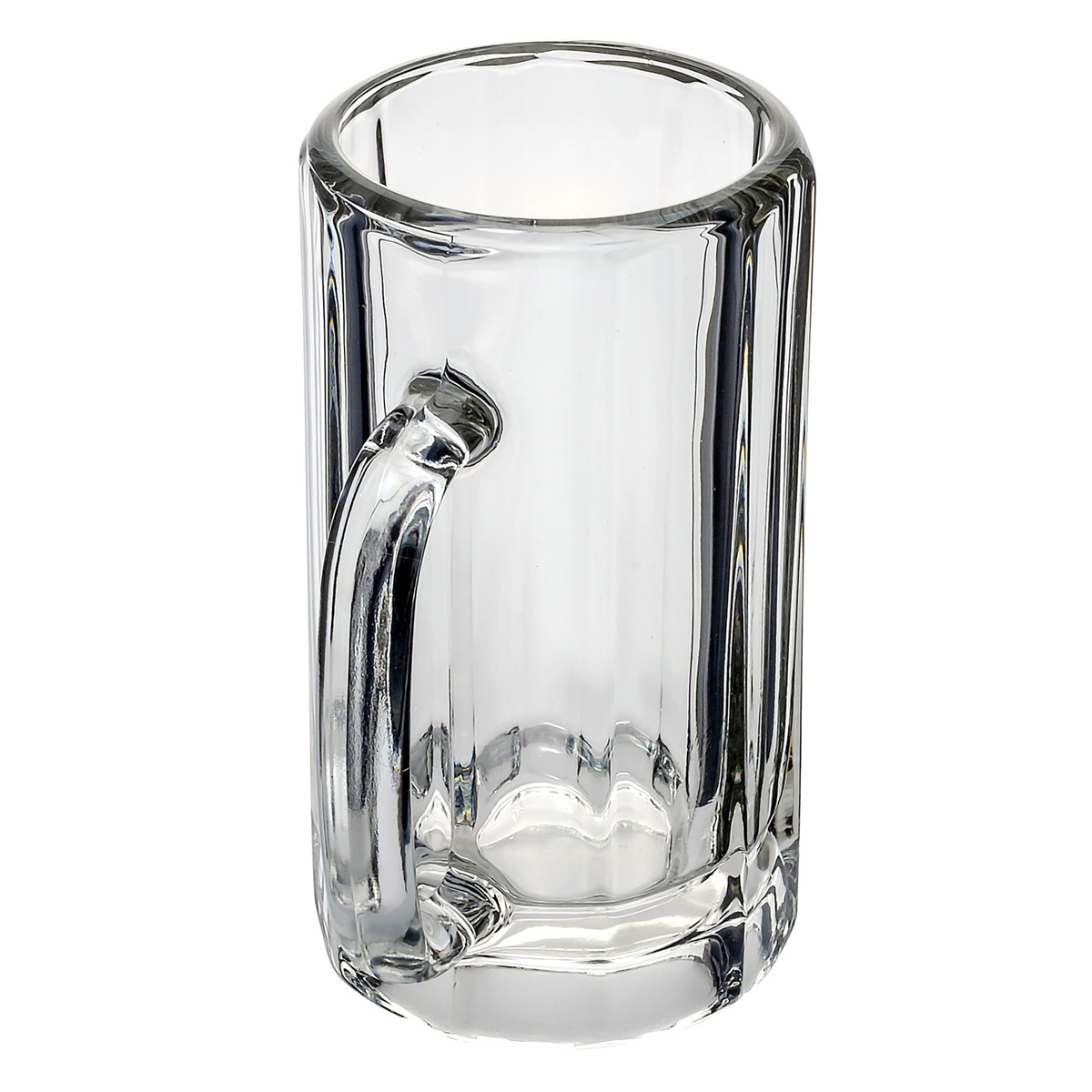 Libbey 5020 paneled glass mug, straight front view showing the hollow base and overall profile