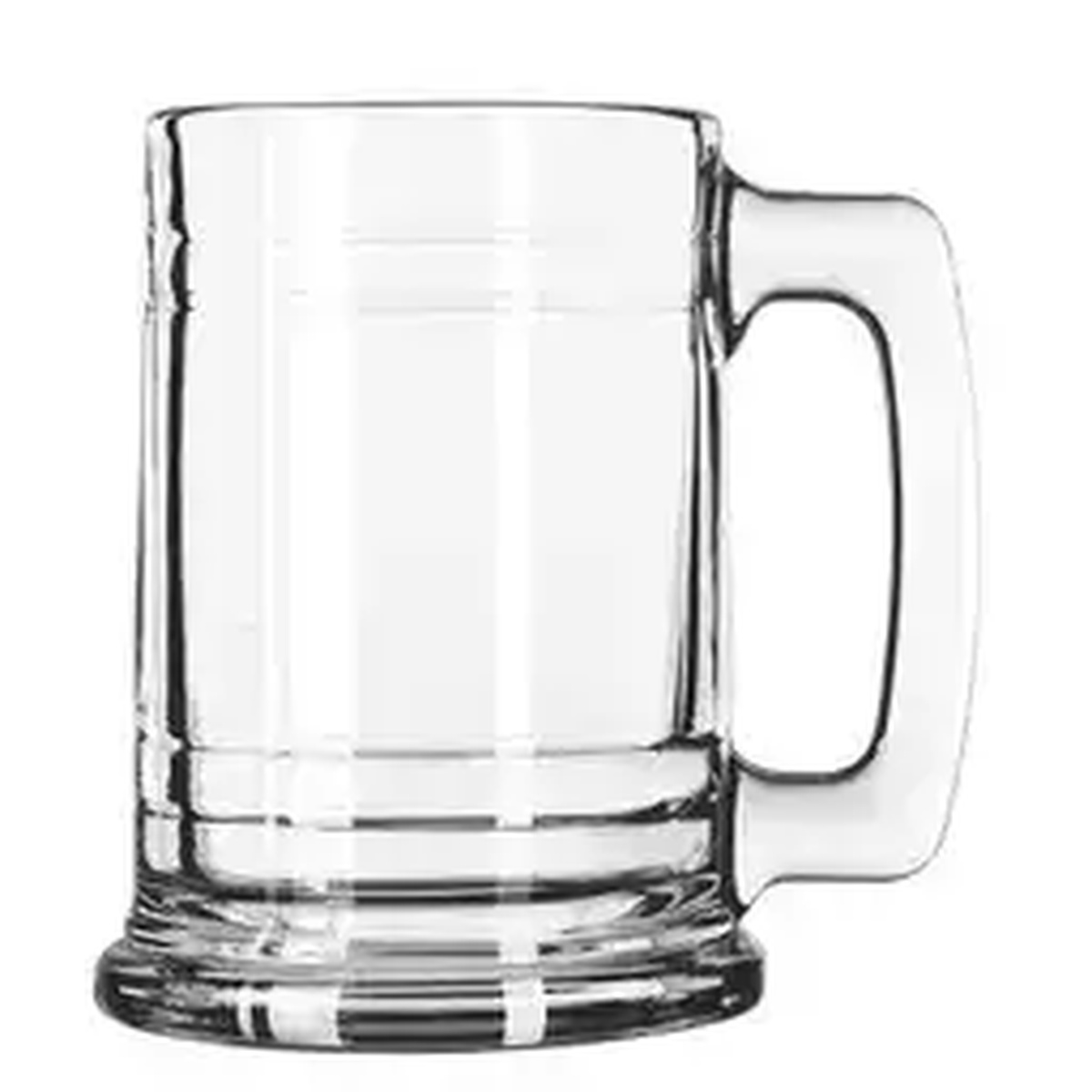 Libbey 5027 Maritime Beer Mug clear glass showing ridged body, thick base, and built-in handle